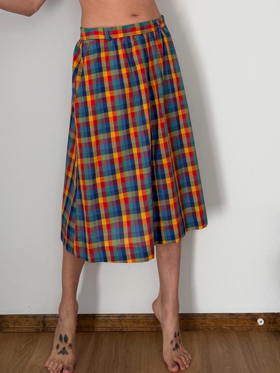 Vintage Multicolor Plaid Midi Skirt - Red, Blue, Yellow, Green - Picture 4 of 9